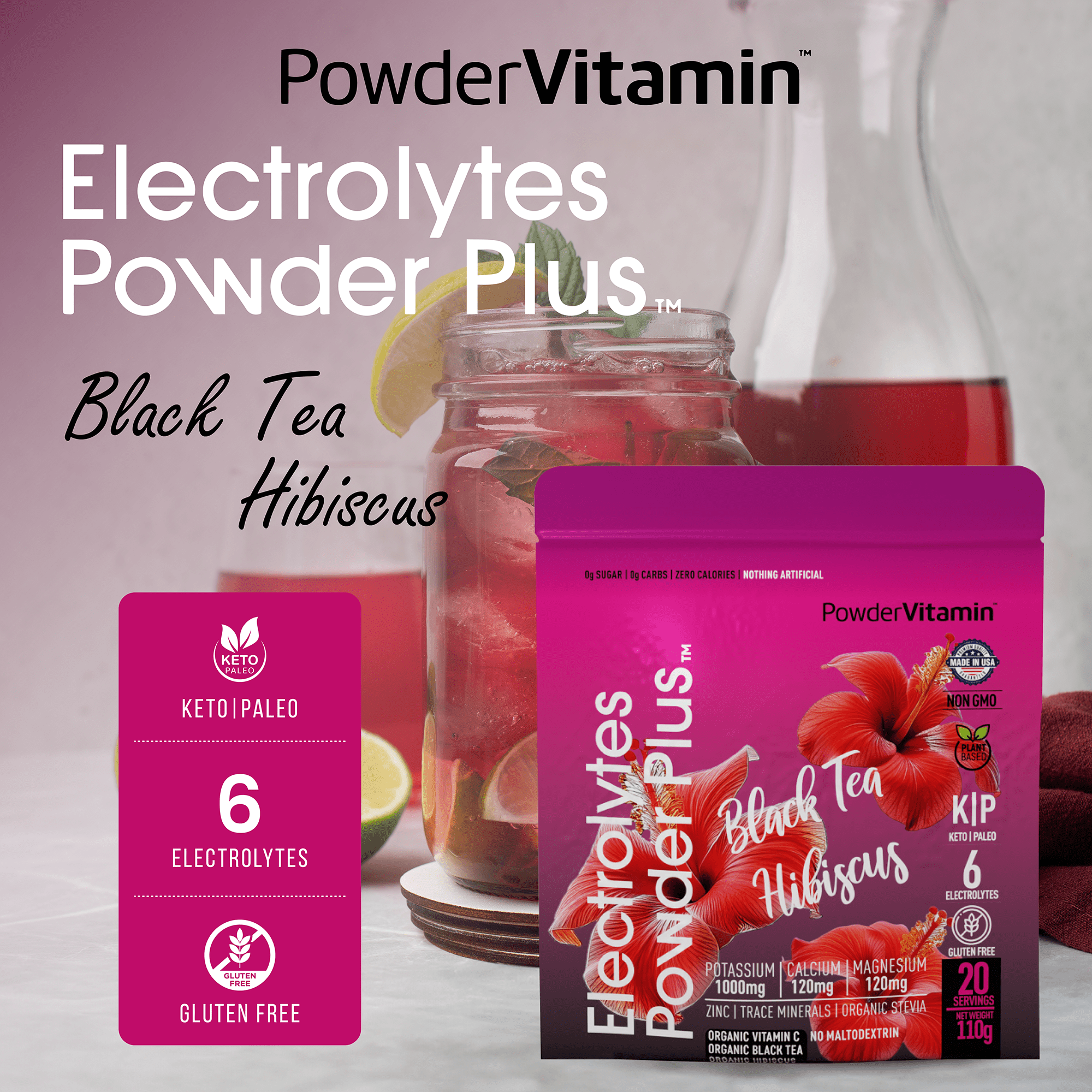 Black Tea Hibiscus Electrolytes Powder Plus™ 20 Servings