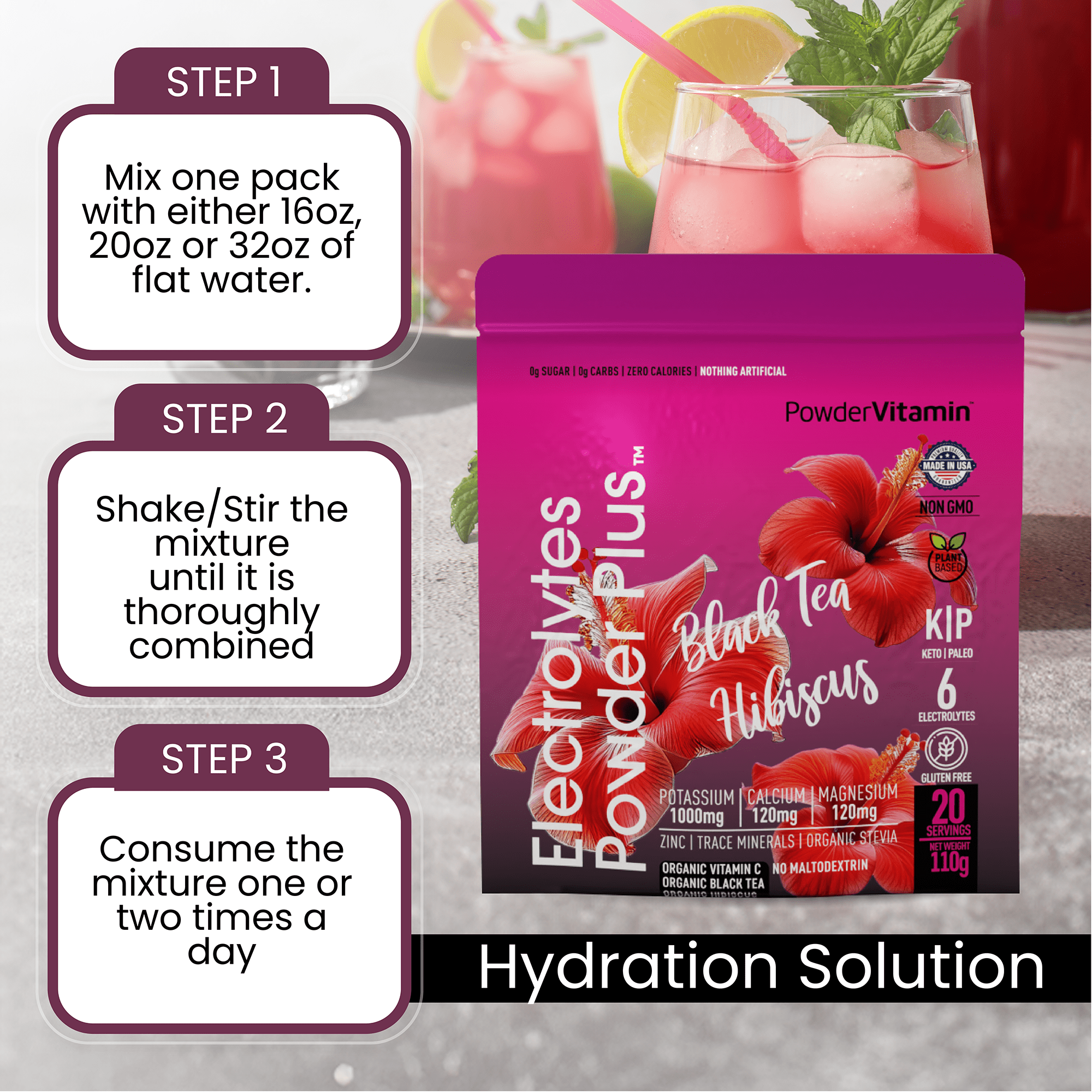 Black Tea Hibiscus Electrolytes Powder Plus™ 20 Servings