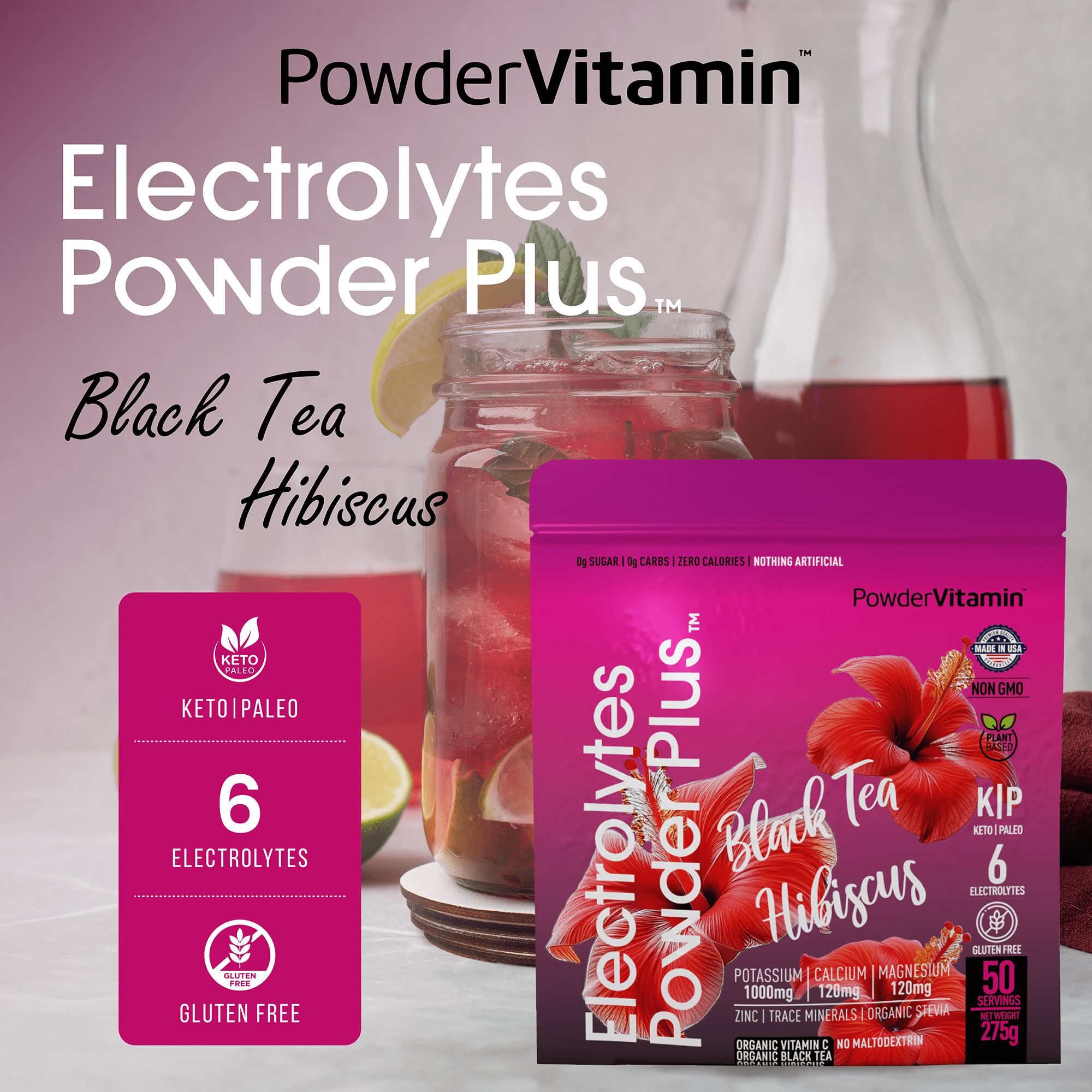 Black Tea Hibiscus Electrolytes Powder Plus™ 50 Servings