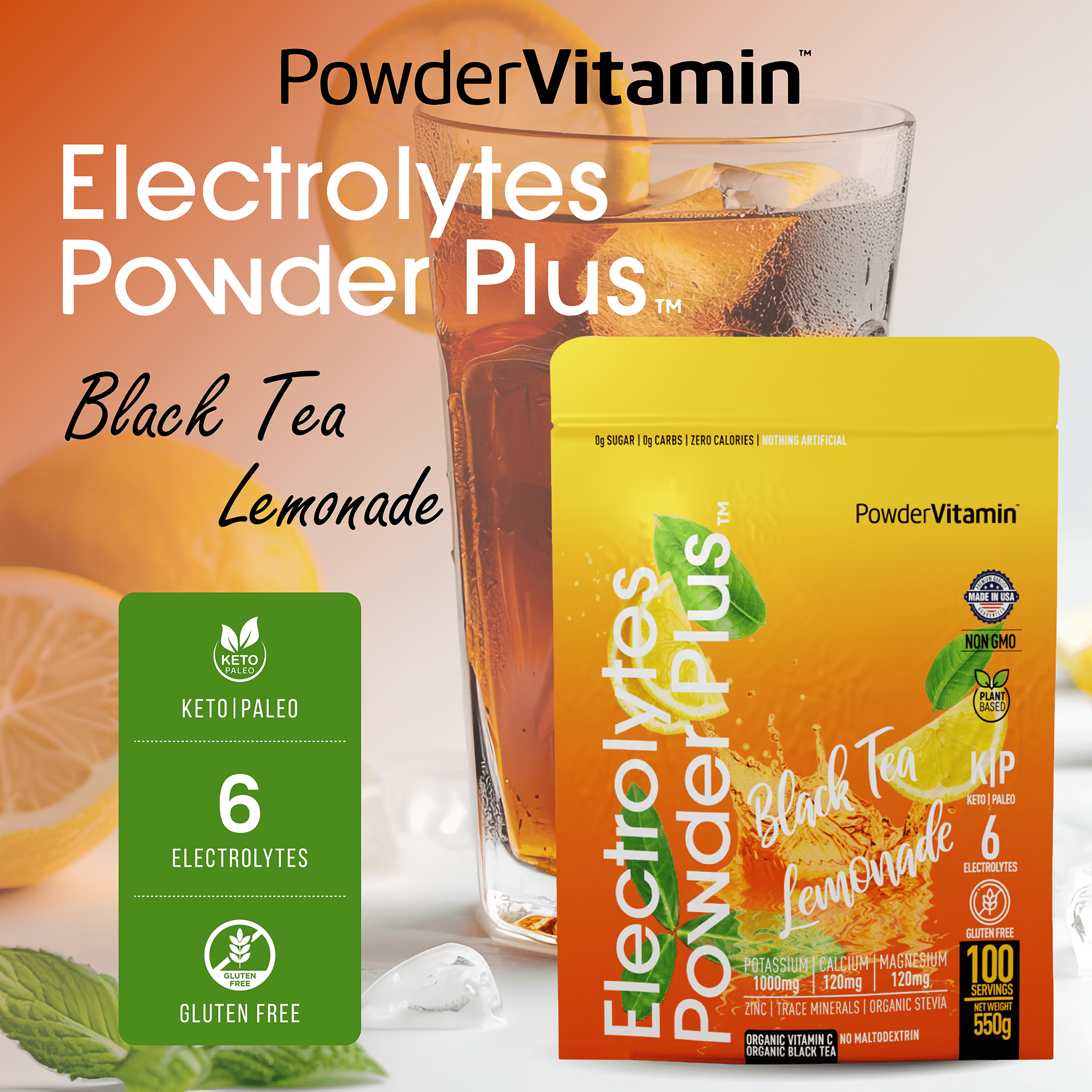 Black Tea Lemonade Electrolytes Powder Plus™ 100 Servings