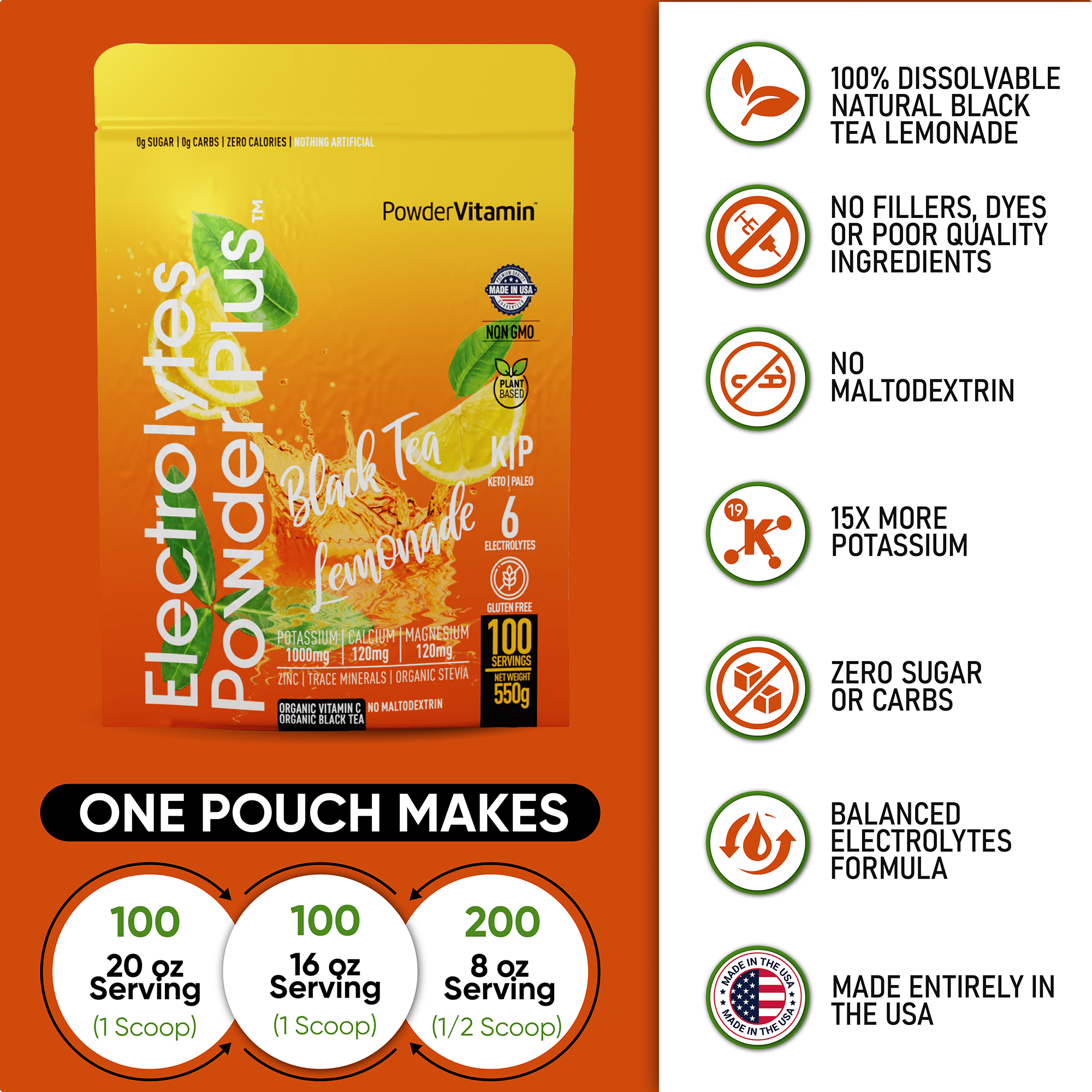 Black Tea Lemonade Electrolytes Powder Plus™ 100 Servings