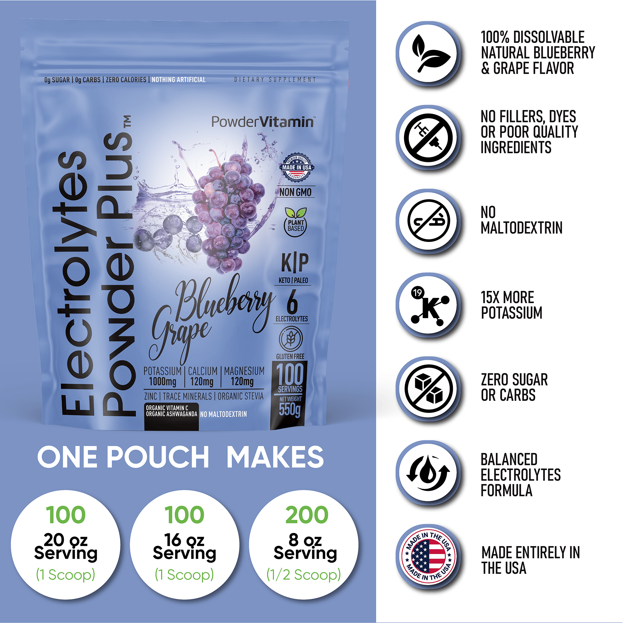 Blueberry Grape Electrolytes Powder Plus™ 100 Servings