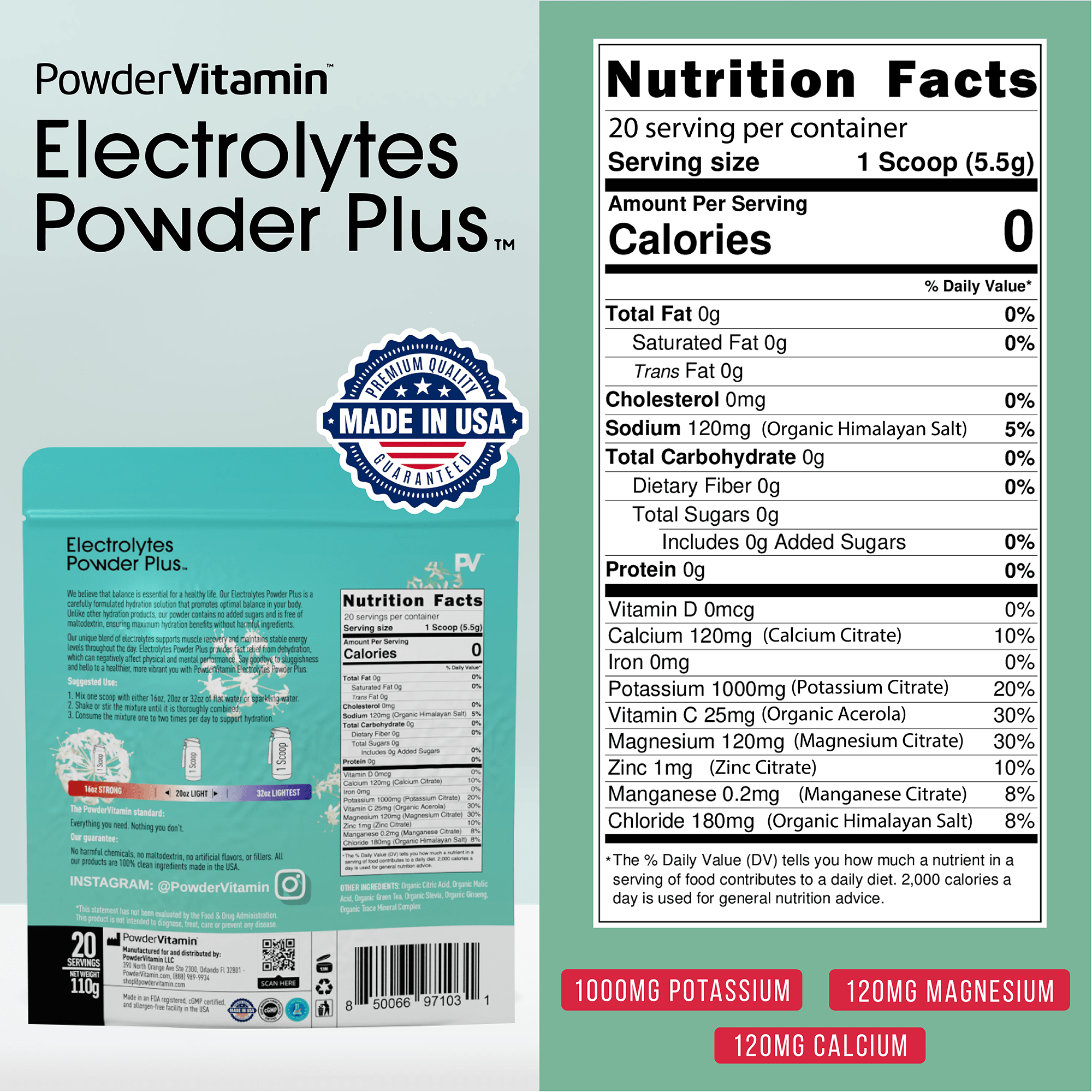 Green Tea Ginseng  Electrolytes Powder Plus™ 20 Servings