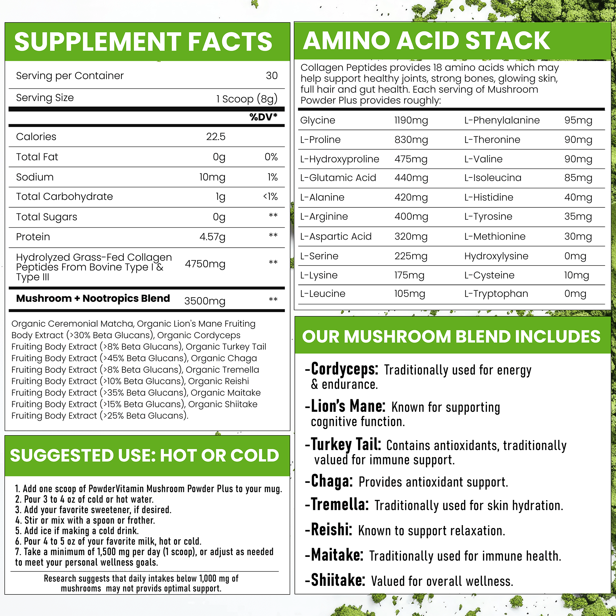 Mushroom Powder Plus™ Matcha 30 Servings