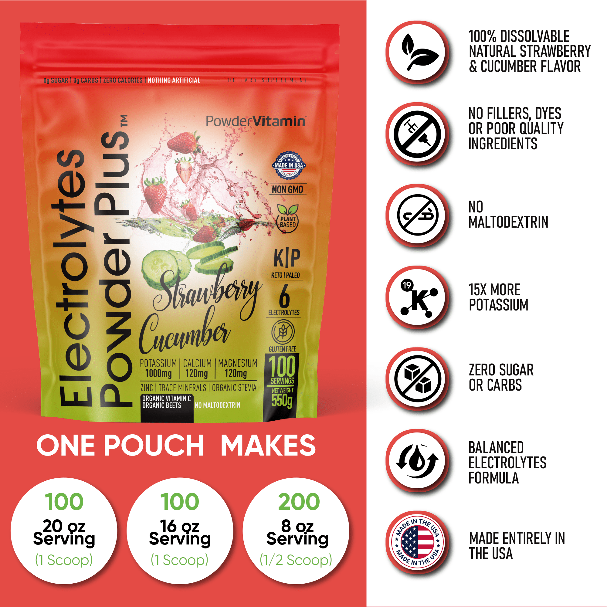 Strawberry Cucumber Electrolytes Powder Plus™ 100 Servings