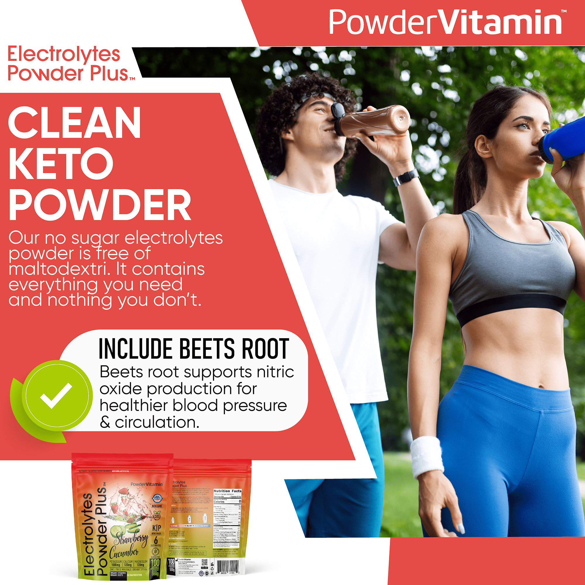 Strawberry Cucumber Electrolytes Powder Plus™ 100 Servings