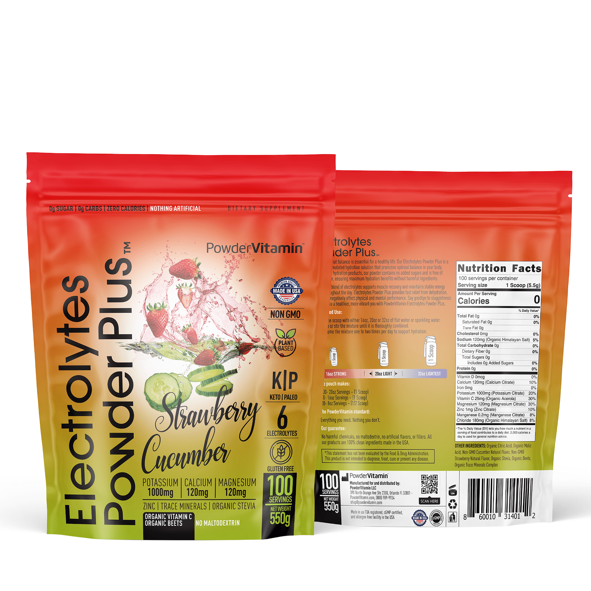 Strawberry Cucumber Electrolytes Powder Plus™ 100 Servings