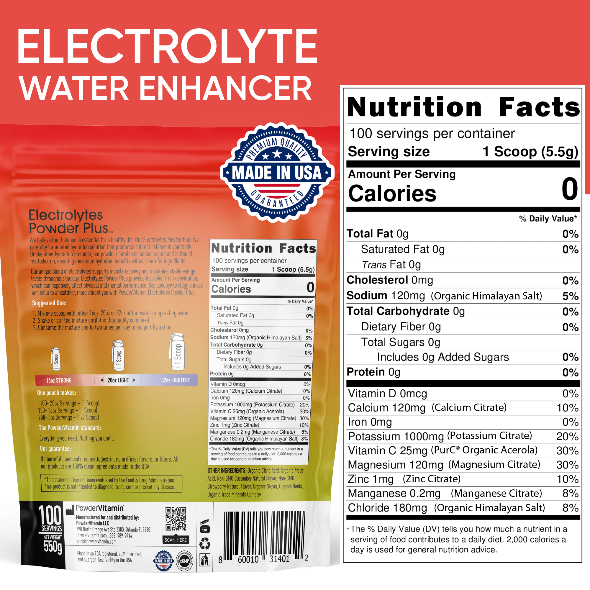 Strawberry Cucumber Electrolytes Powder Plus™ 100 Servings