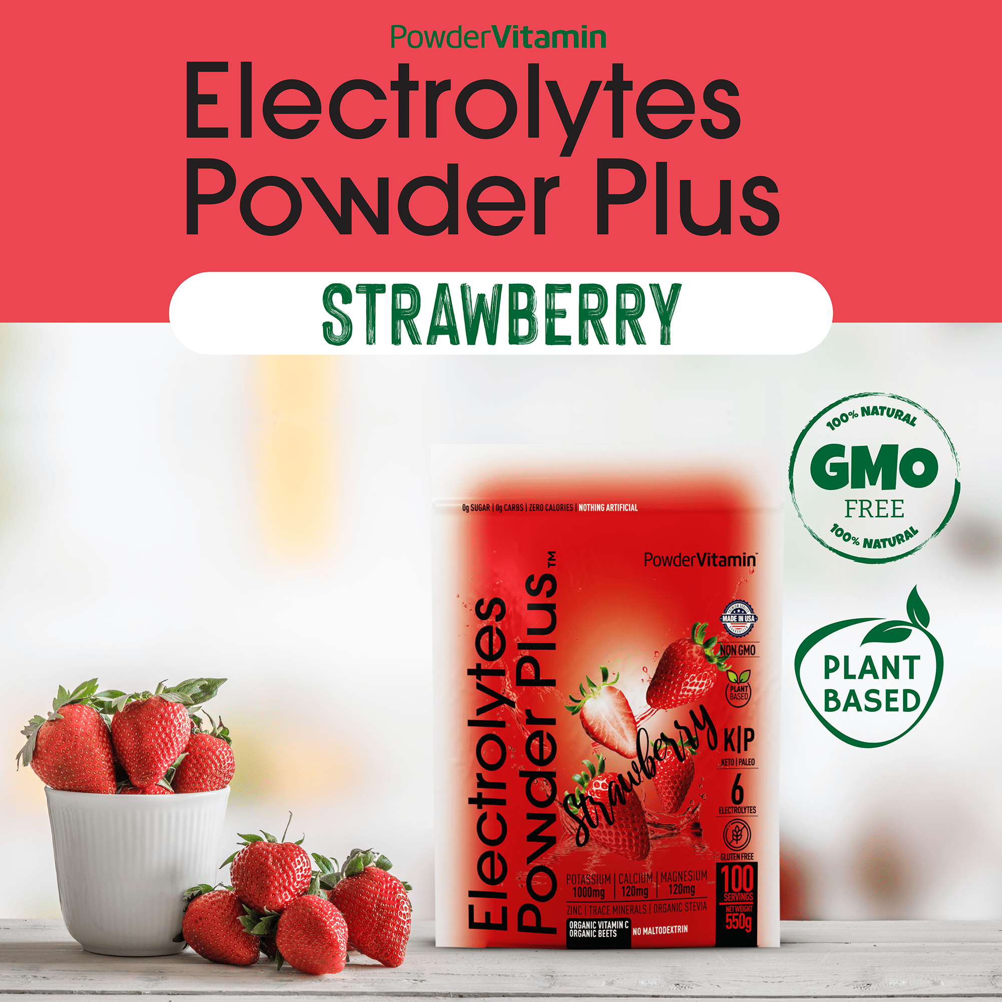 Strawberry Electrolytes Powder Plus™ 100 Servings