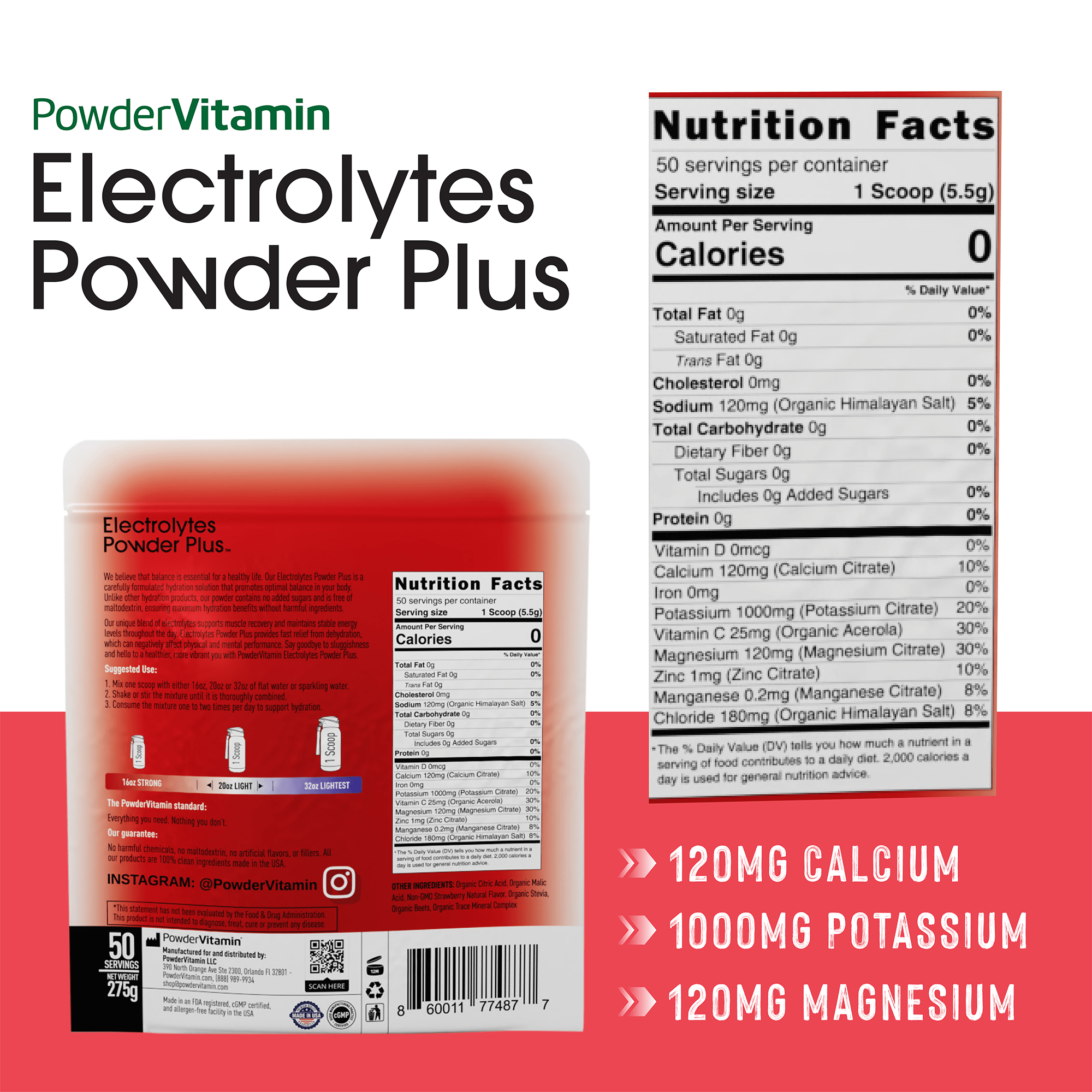 Strawberry Electrolytes Powder Plus™ 50 Servings