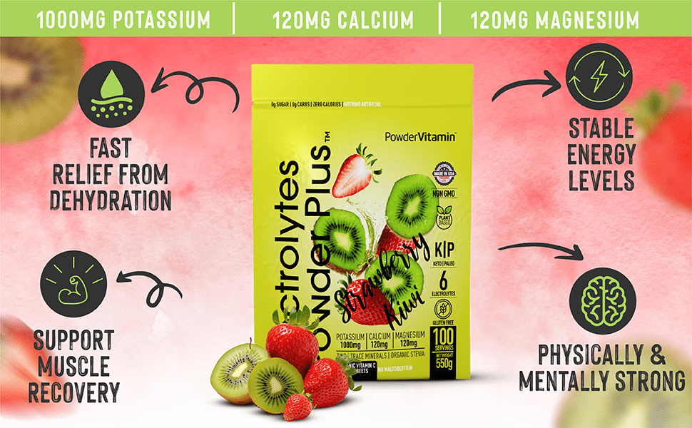 Strawberry Kiwi Electrolytes Powder Plus™ 100 Servings