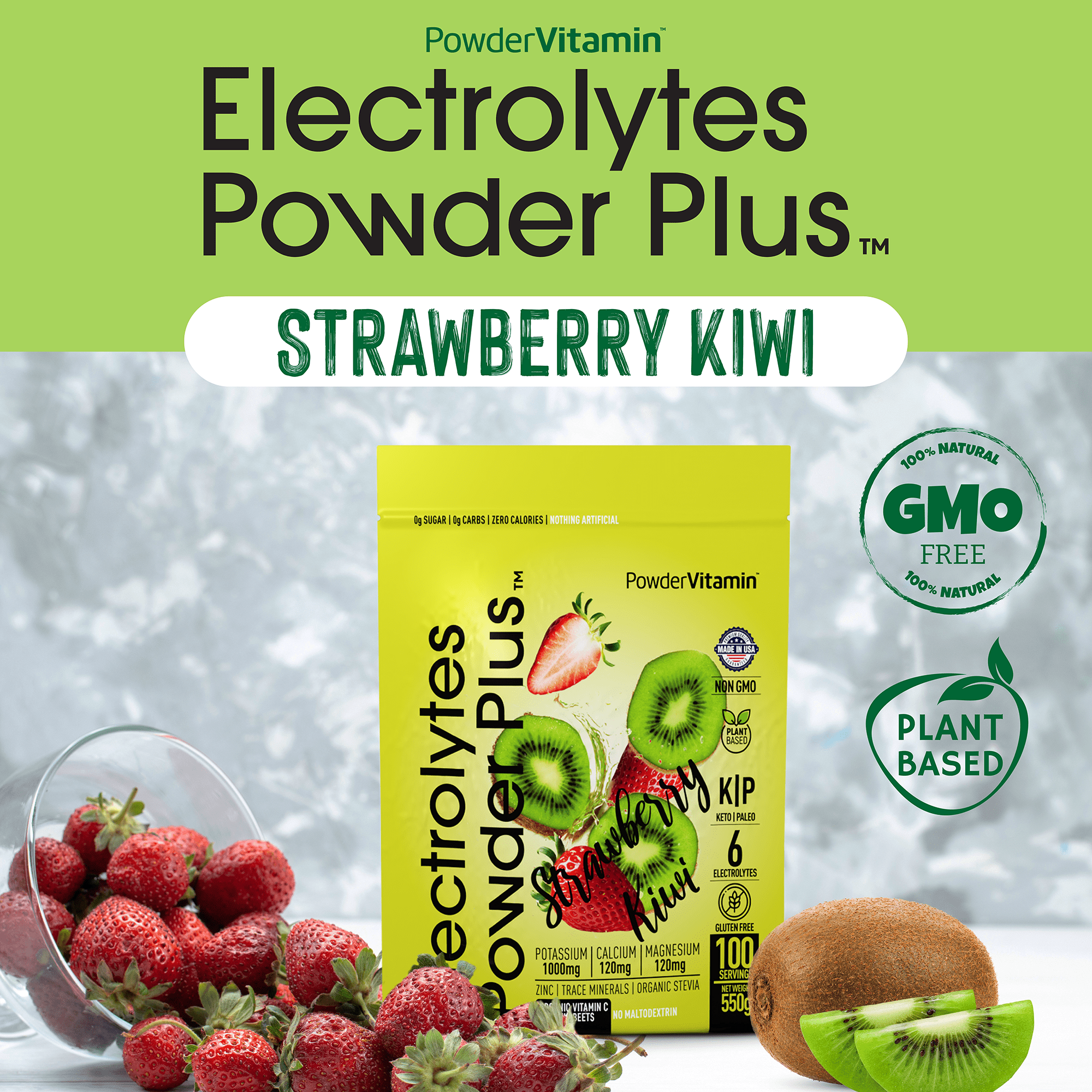 Strawberry Kiwi Electrolytes Powder Plus™ 100 Servings