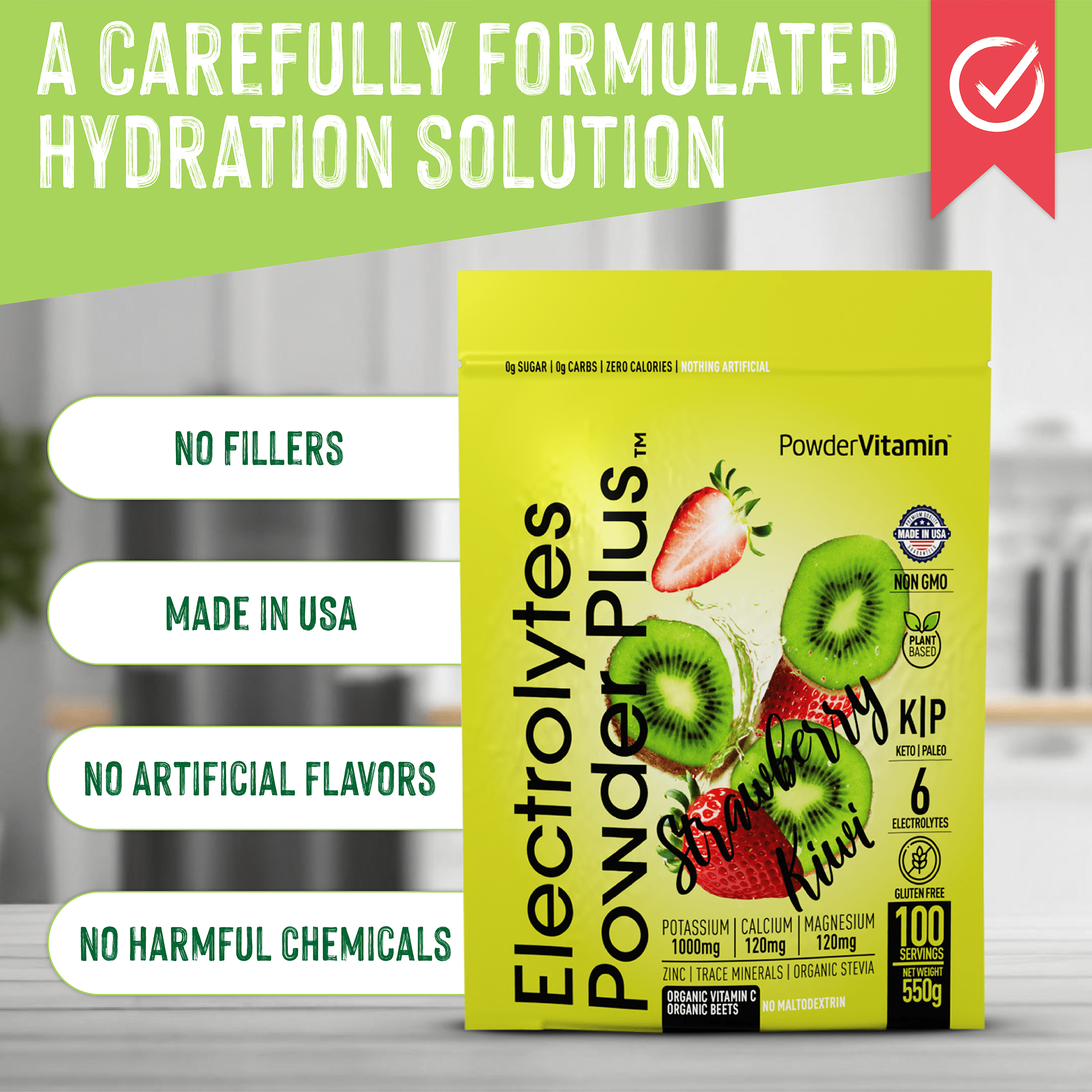 Strawberry Kiwi Electrolytes Powder Plus™ 100 Servings