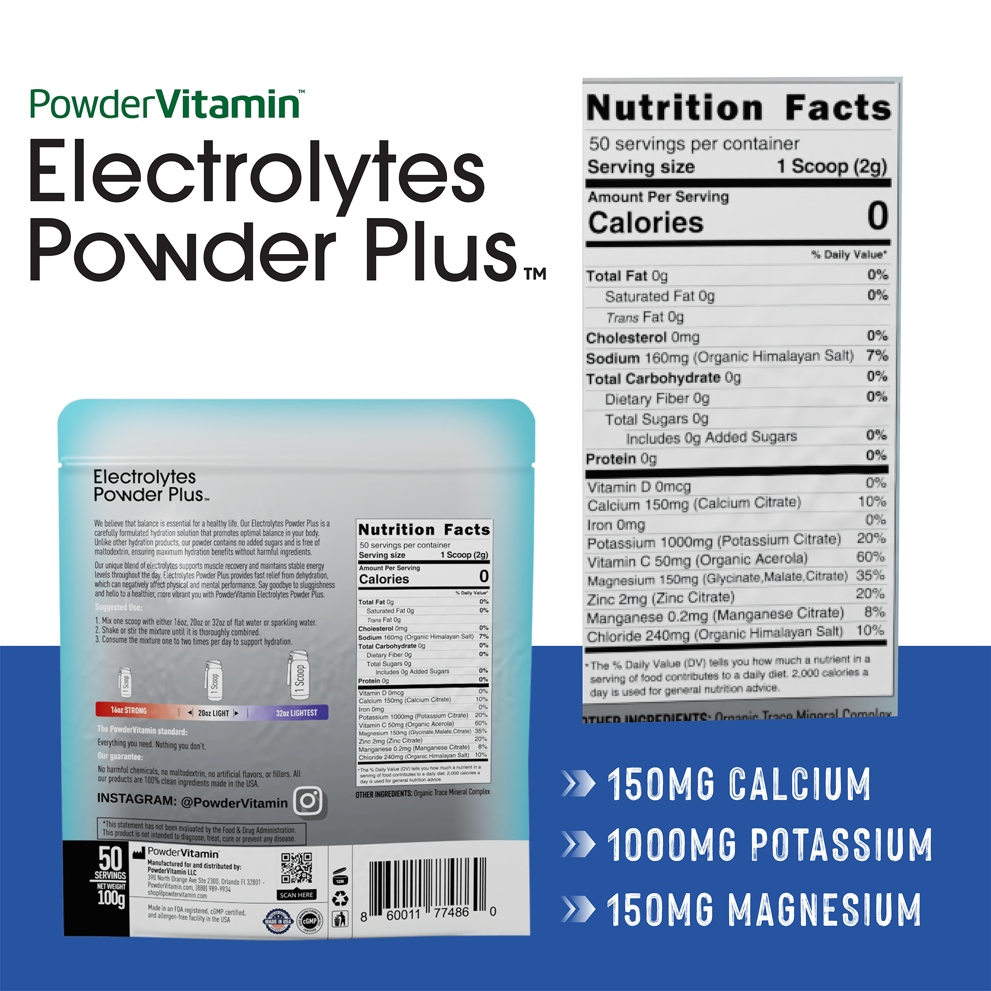 Unflavored Electrolytes Powder Plus™ 50 Servings