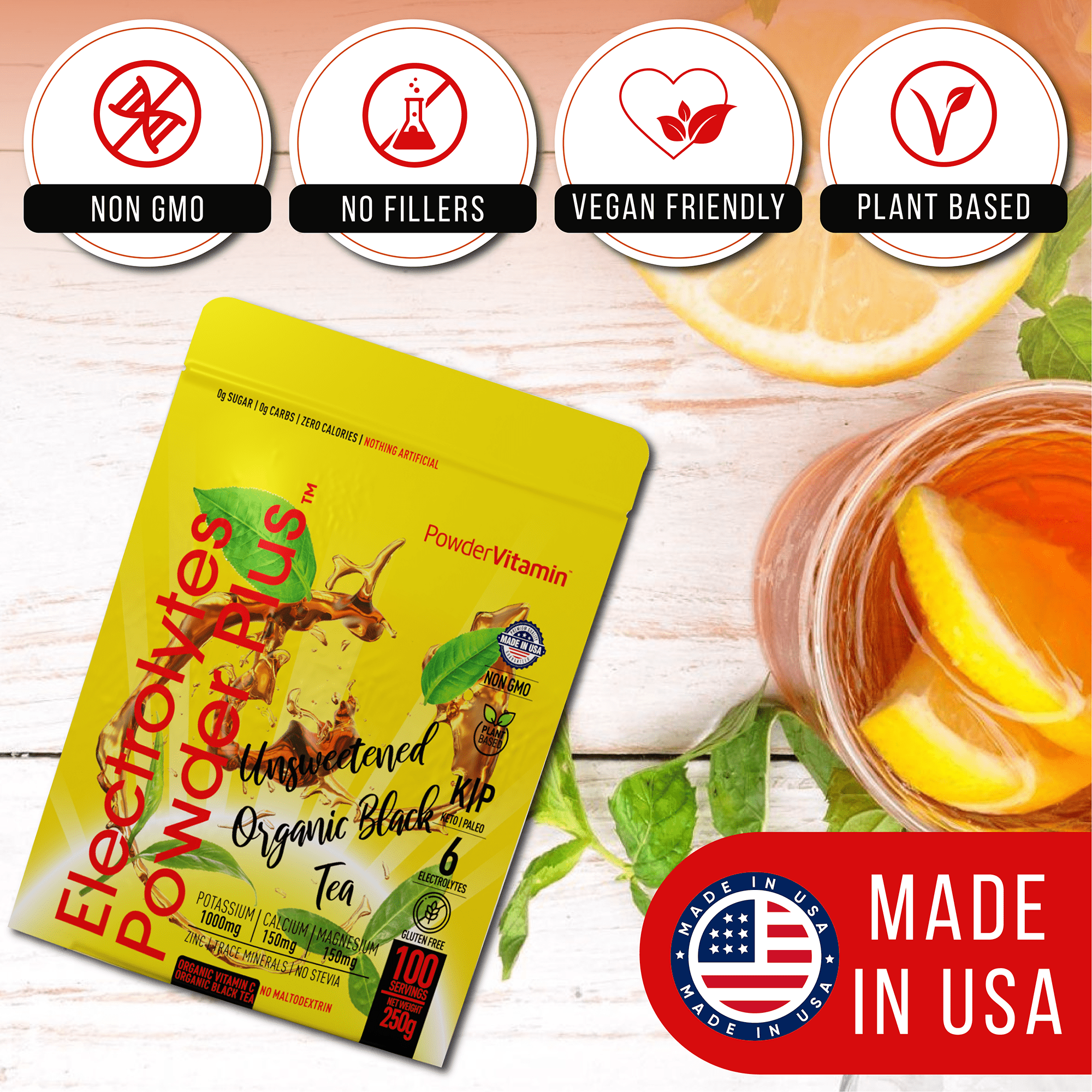 Unsweetened Organic Black Tea Electrolytes Powder Plus™ 100 Servings