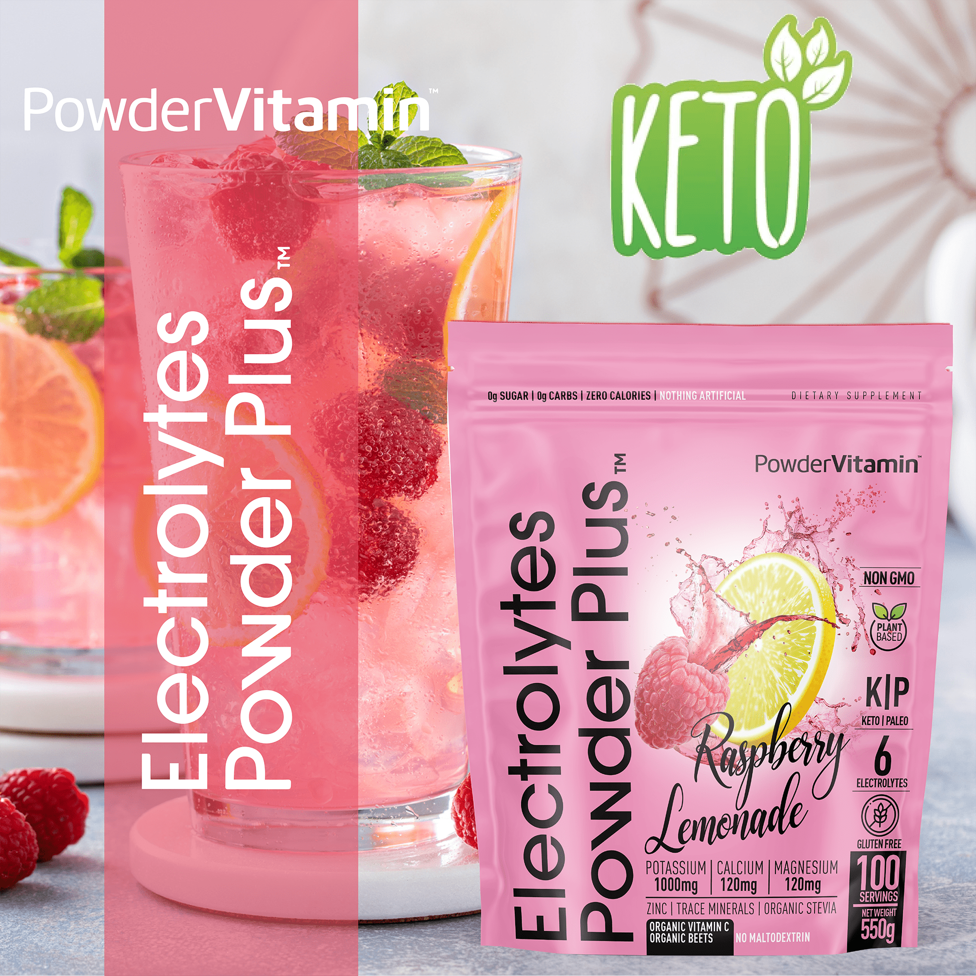 Raspberry Lemonade Electrolytes Powder Plus™ 100 Servings
