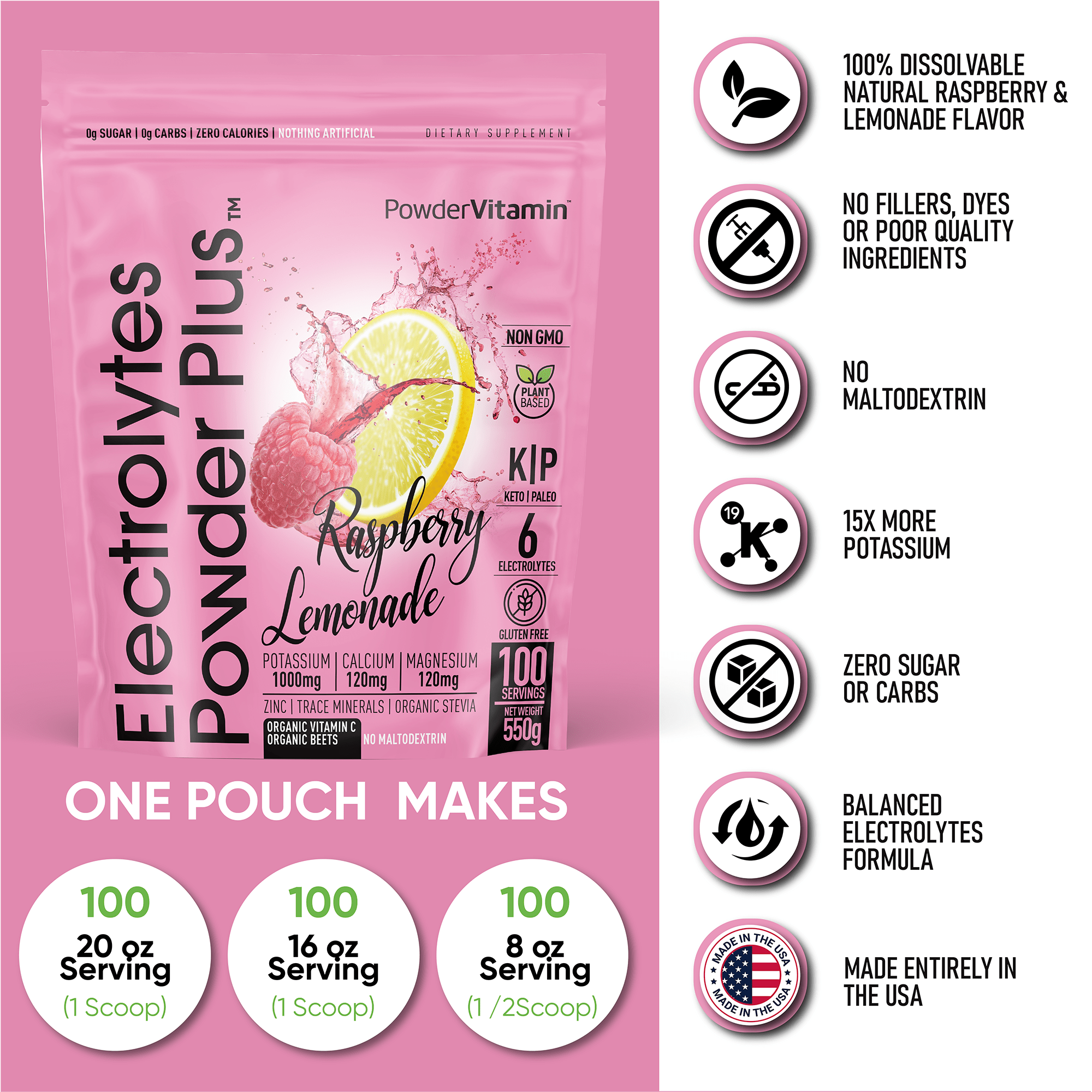 Raspberry Lemonade Electrolytes Powder Plus™ 100 Servings