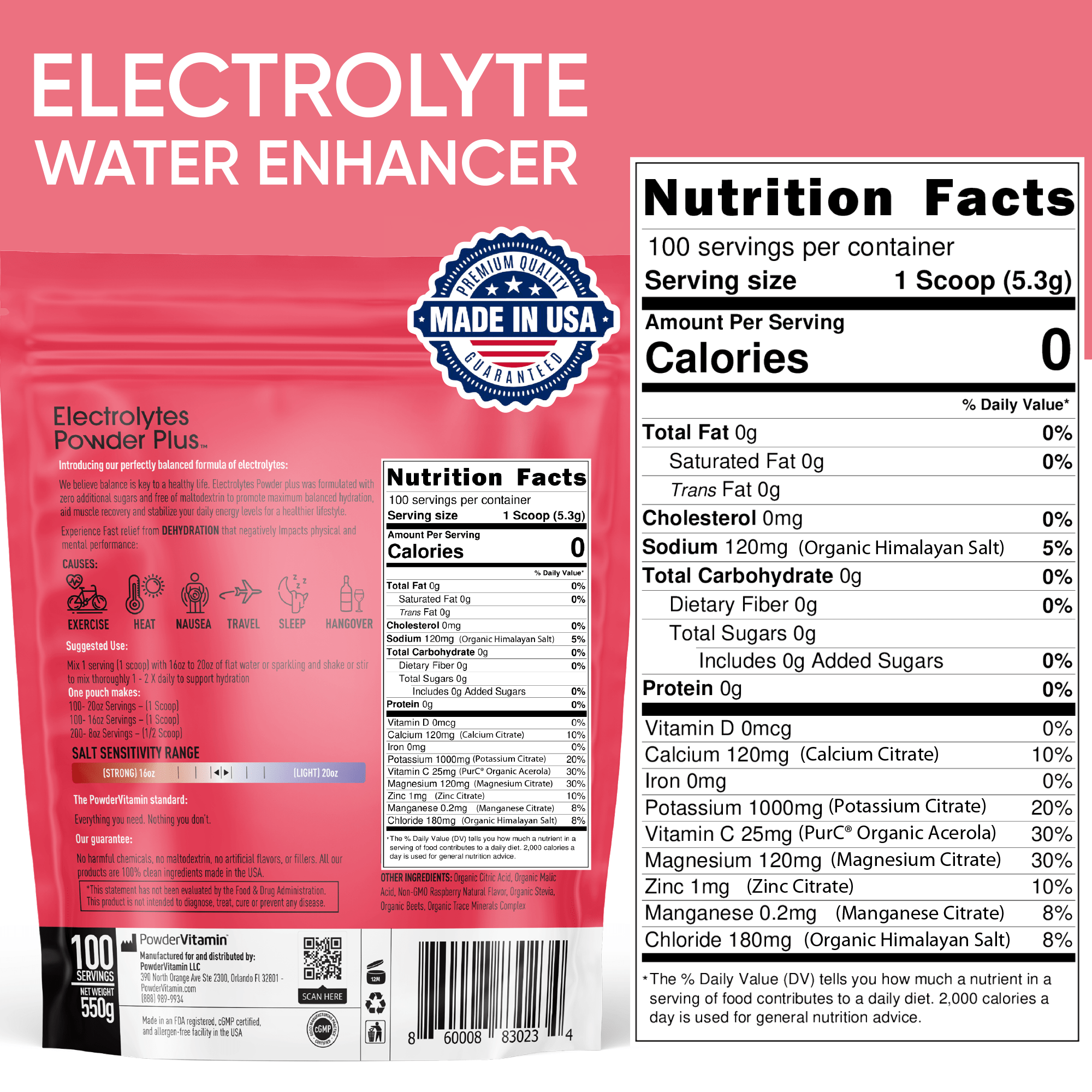 Raspberry Electrolytes Powder Plus™ 100 Servings